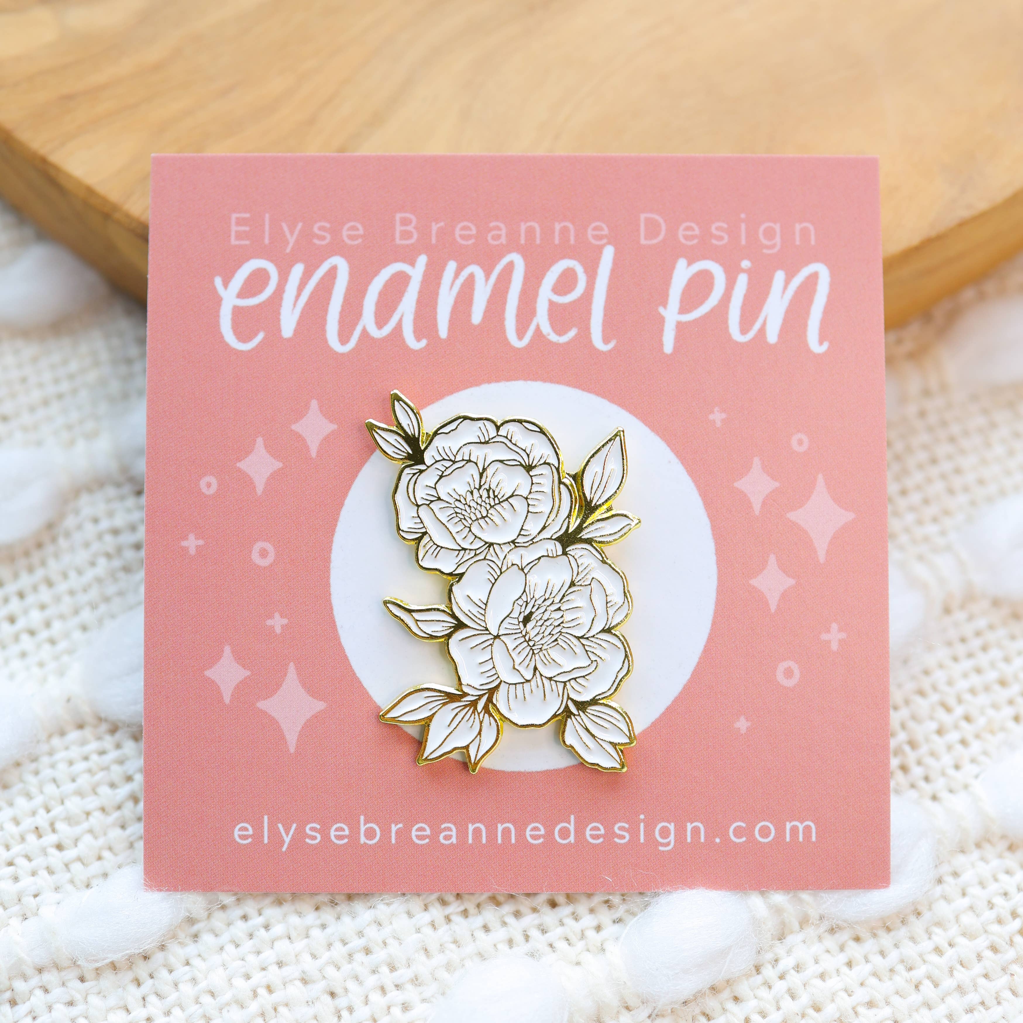 Line Drawn Peonies Enamel Pin 1x1in.