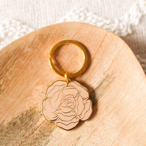 Pink Peony Enamel Keychain