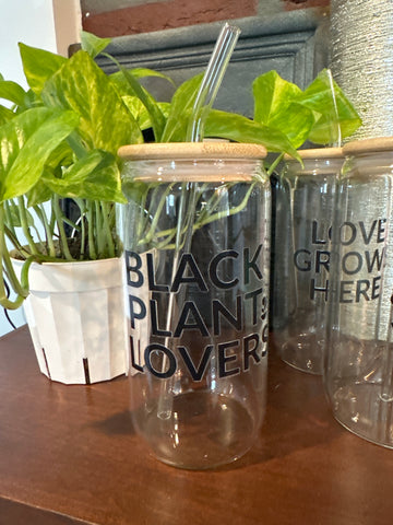 Black Plant Lovers 16 oz Can Cup w/Straw & Lid