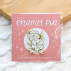 Line Drawn Peonies Enamel Pin 1x1in.