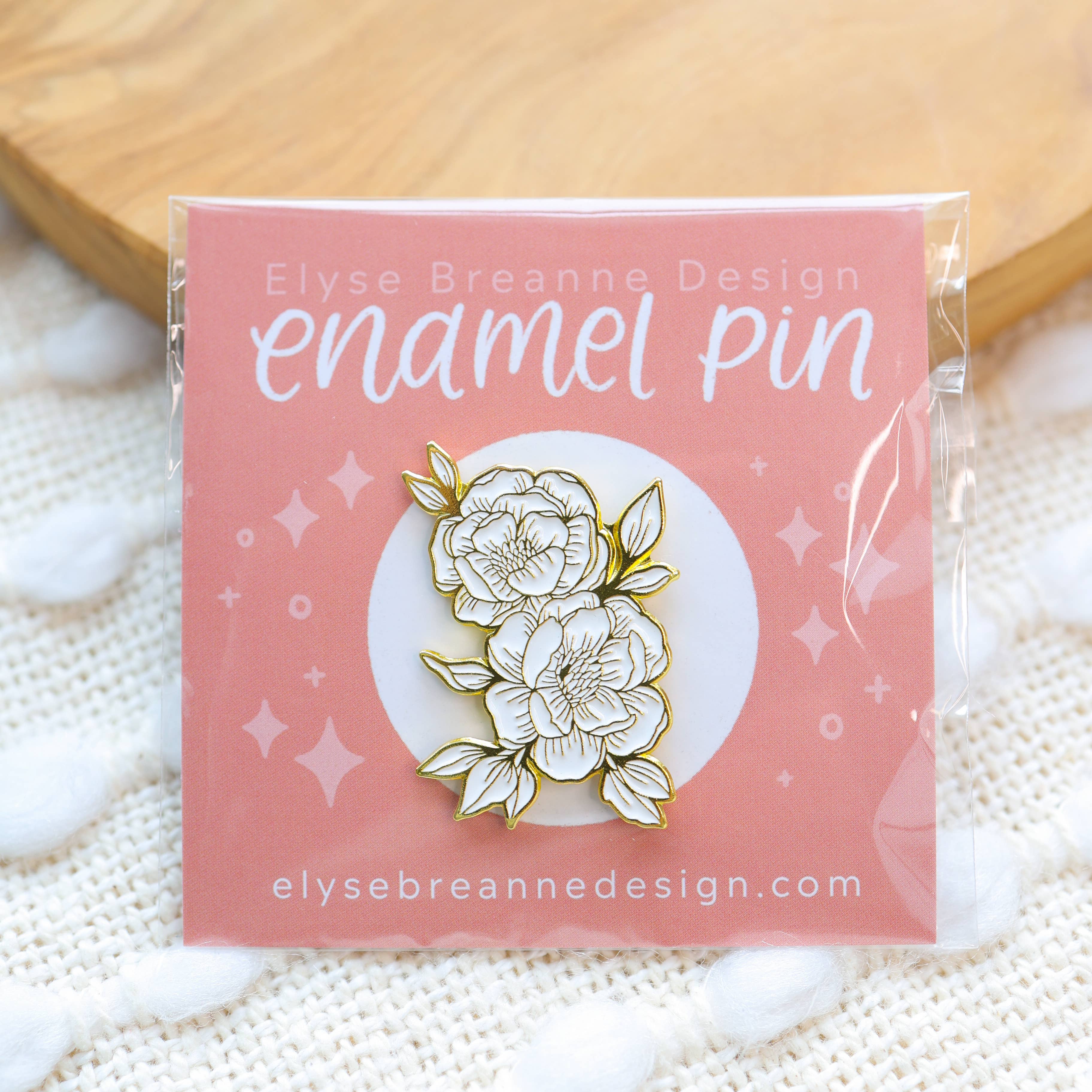 Line Drawn Peonies Enamel Pin 1x1in.