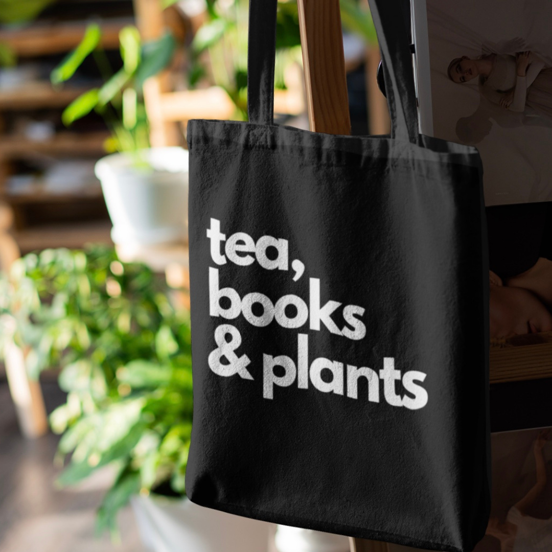 Tea, books & plants tote bag - Black