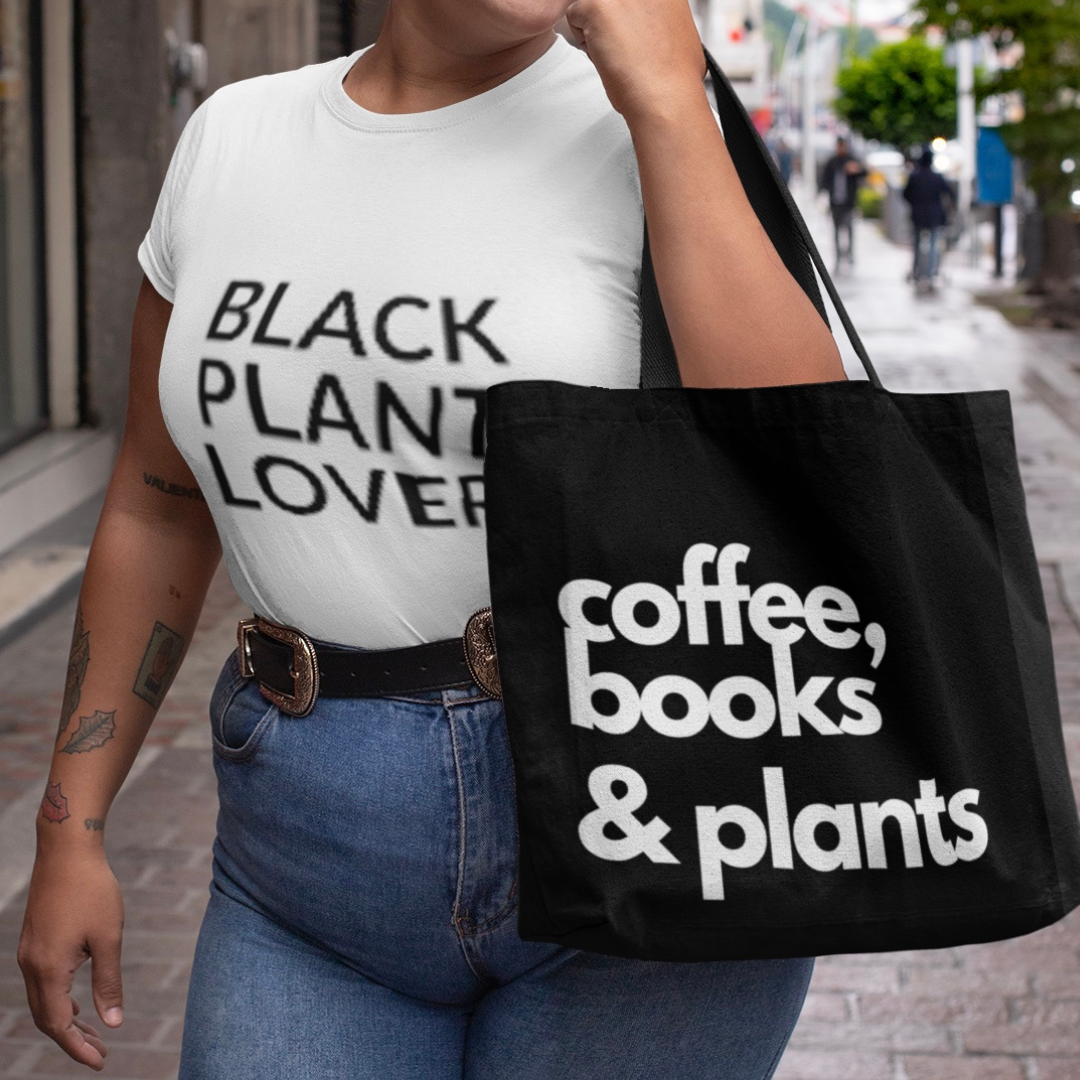 Coffee, books & plants tote bag - Black